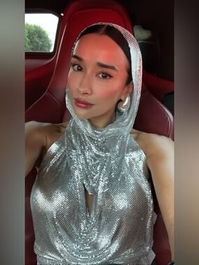 AKIRA Silver Metallic Mesh Halter Top